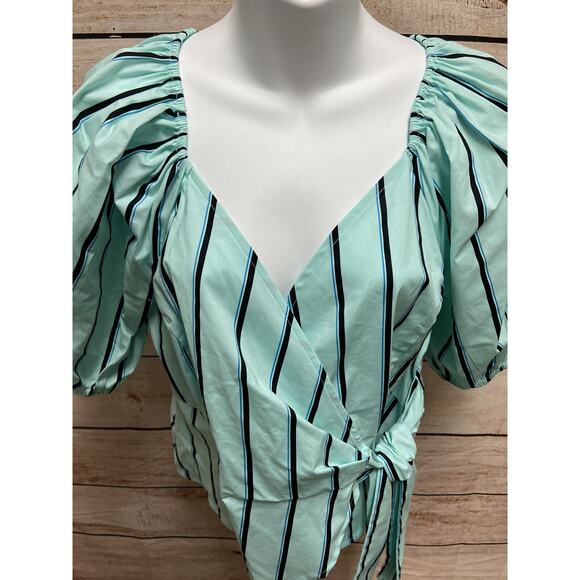 Worthington Womens Wrap Style Shirt Size Medium New Blouse Blue Striped TOp - Picture 10 of 14